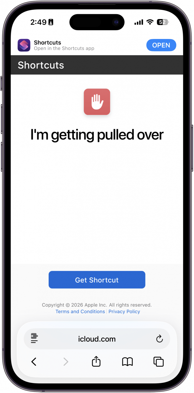 a screenshot of safari on iphone displaying a link to a shortcut
