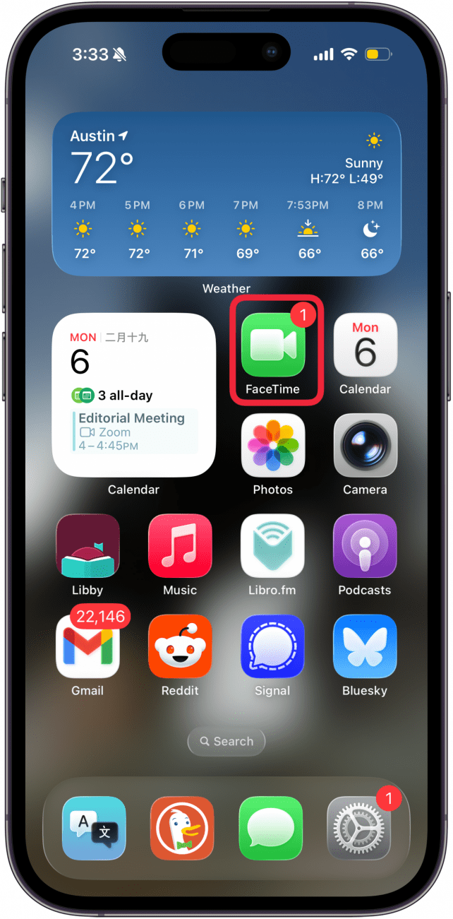 a screenshot of an iphone home screen with a red box around the facetime app