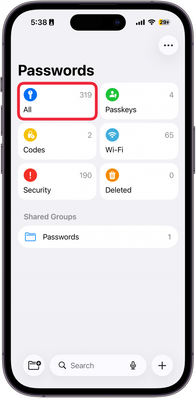 a screenshot of the iphone passwords app with a red box around all