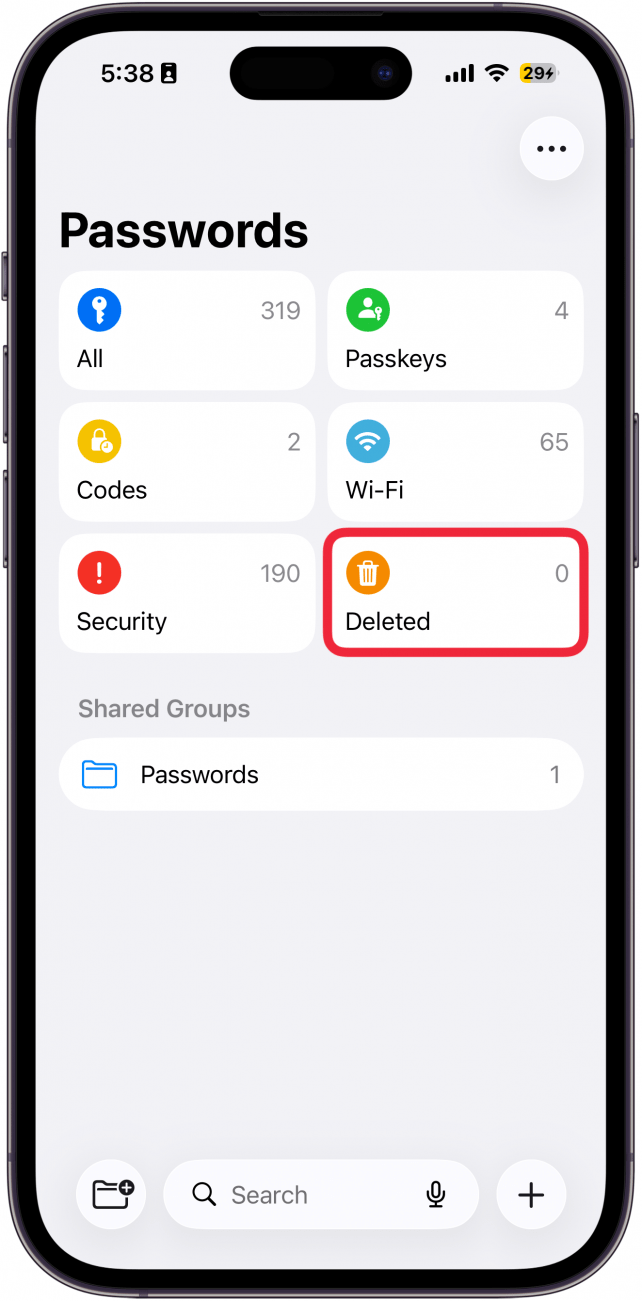 a screenshot of the iphone passwords app with a red box around deleted