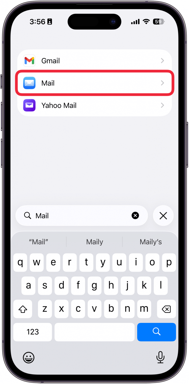 a screenshot of iphone app settings with a red box around mail app