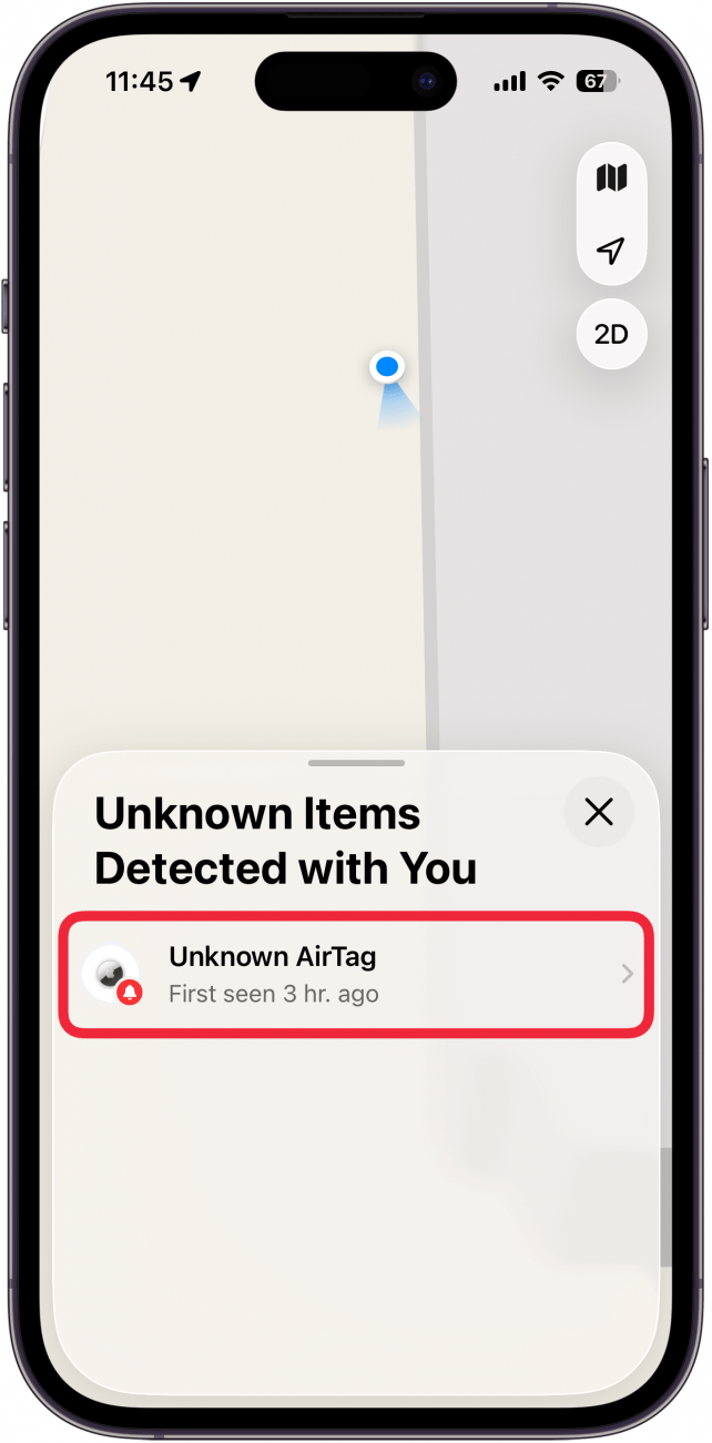 a screenshot of the find my app with a red box around an unknown airtag
