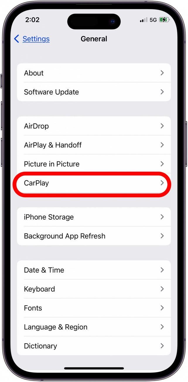 tap CarPlay and choose your car to set up carplay