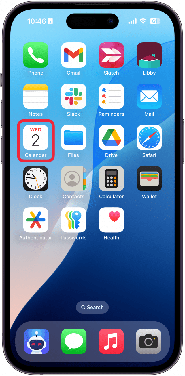 iphone home screen with a red box around calendar app