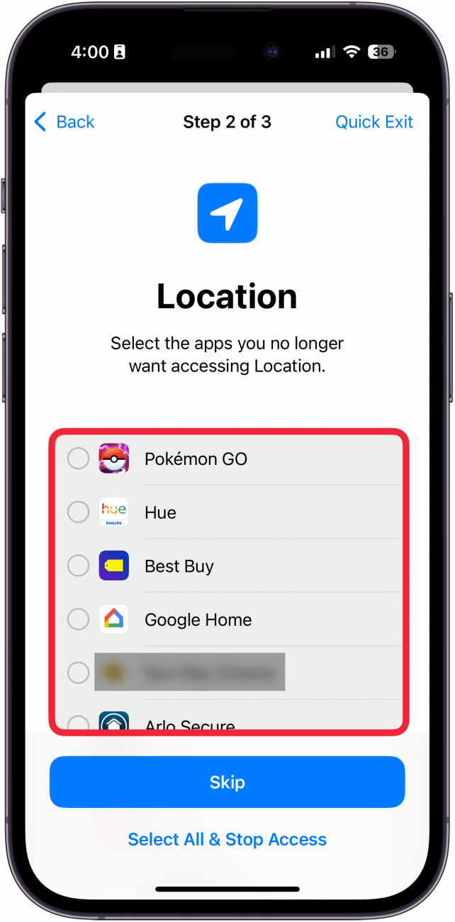 iphone manage sharing and access displaying a list of apps that have access to the user's location