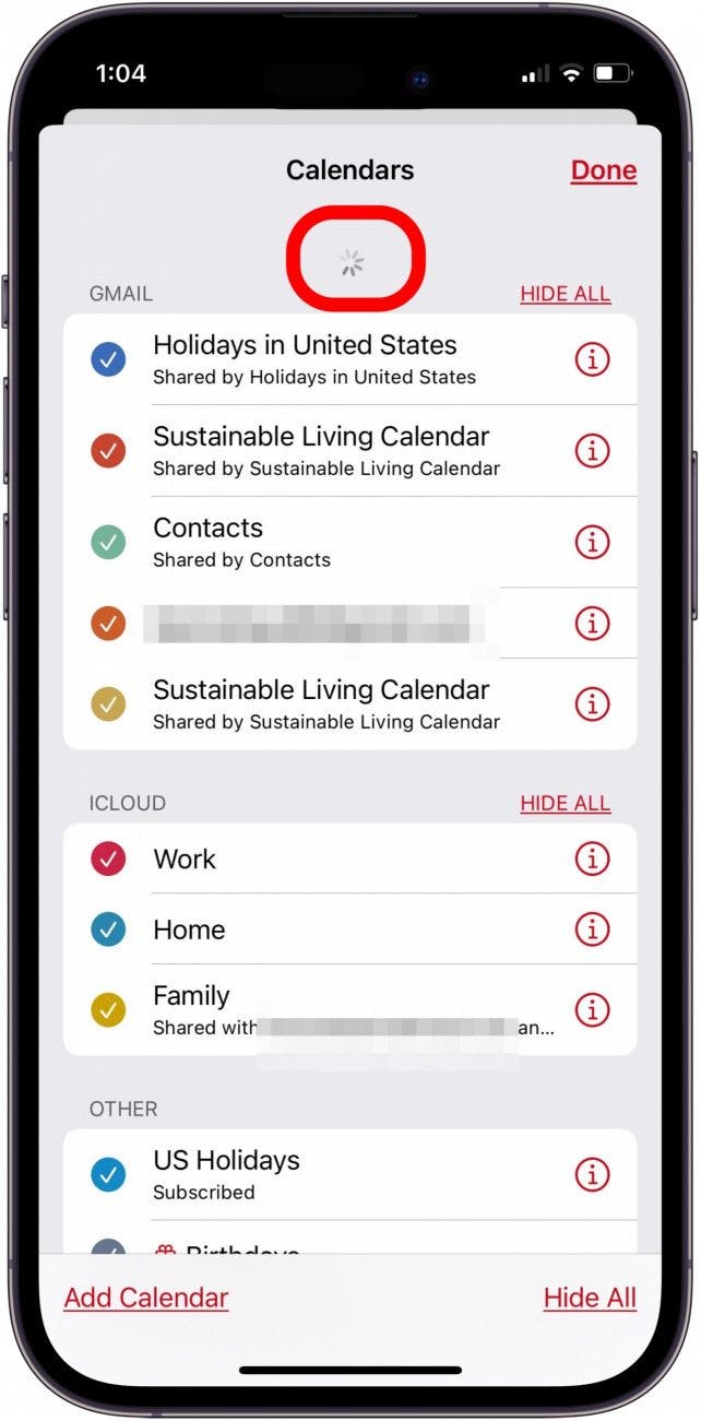 refresh calendars to restore old calendar events
