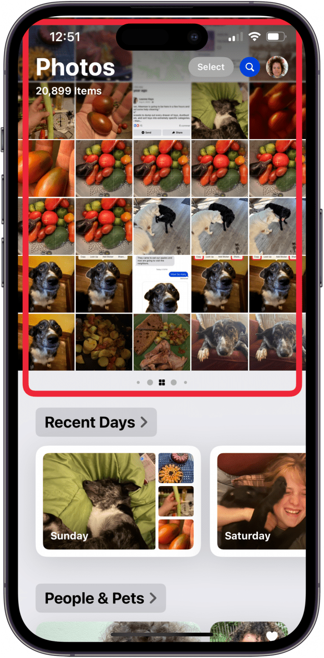 ios 18 photos app has camera roll at top of screen
