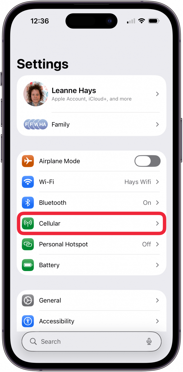 iphone cellular settings