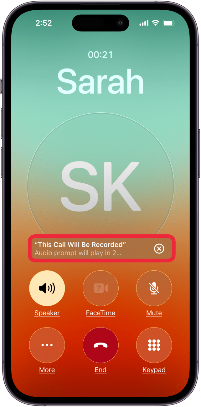 iphone notification this call will be recorded