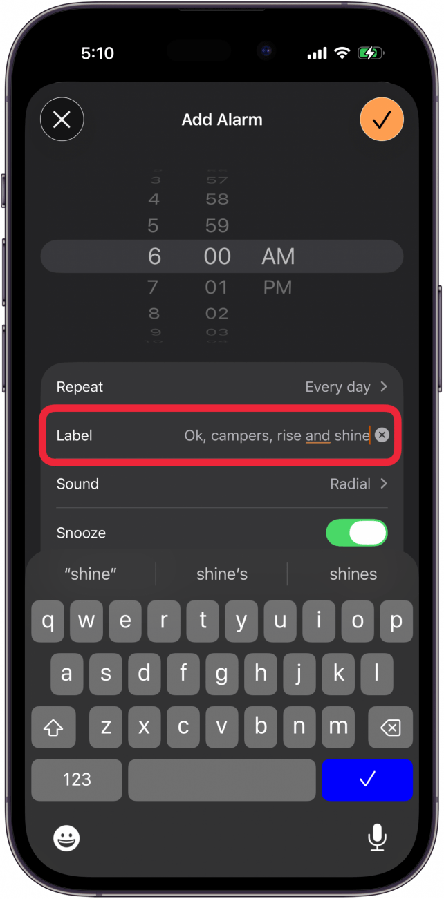 label your alarm