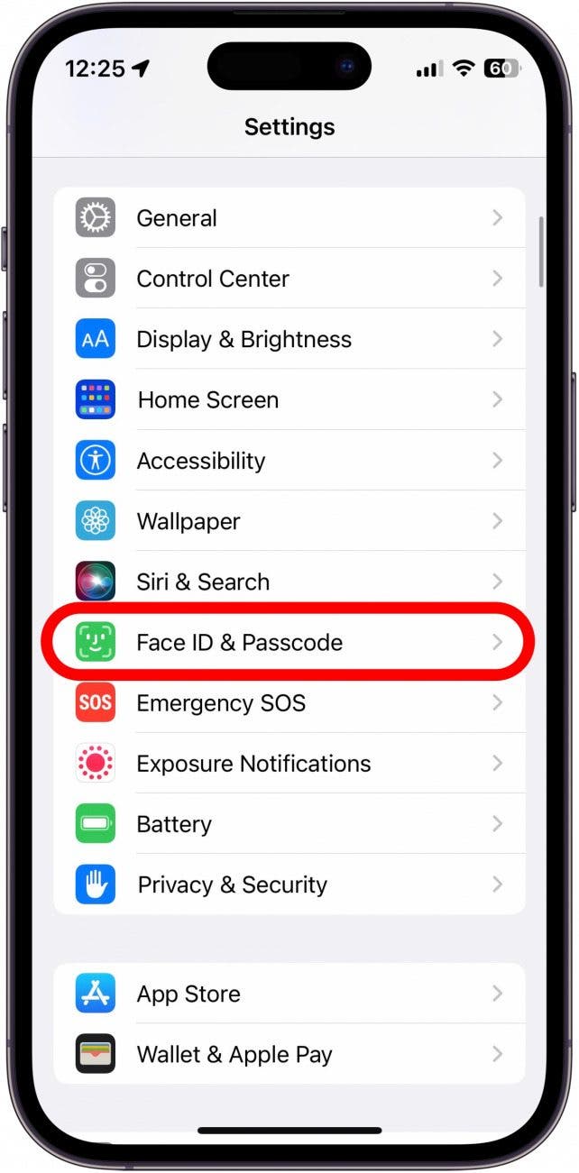 Open Settings, and tap Face ID & Passcode.