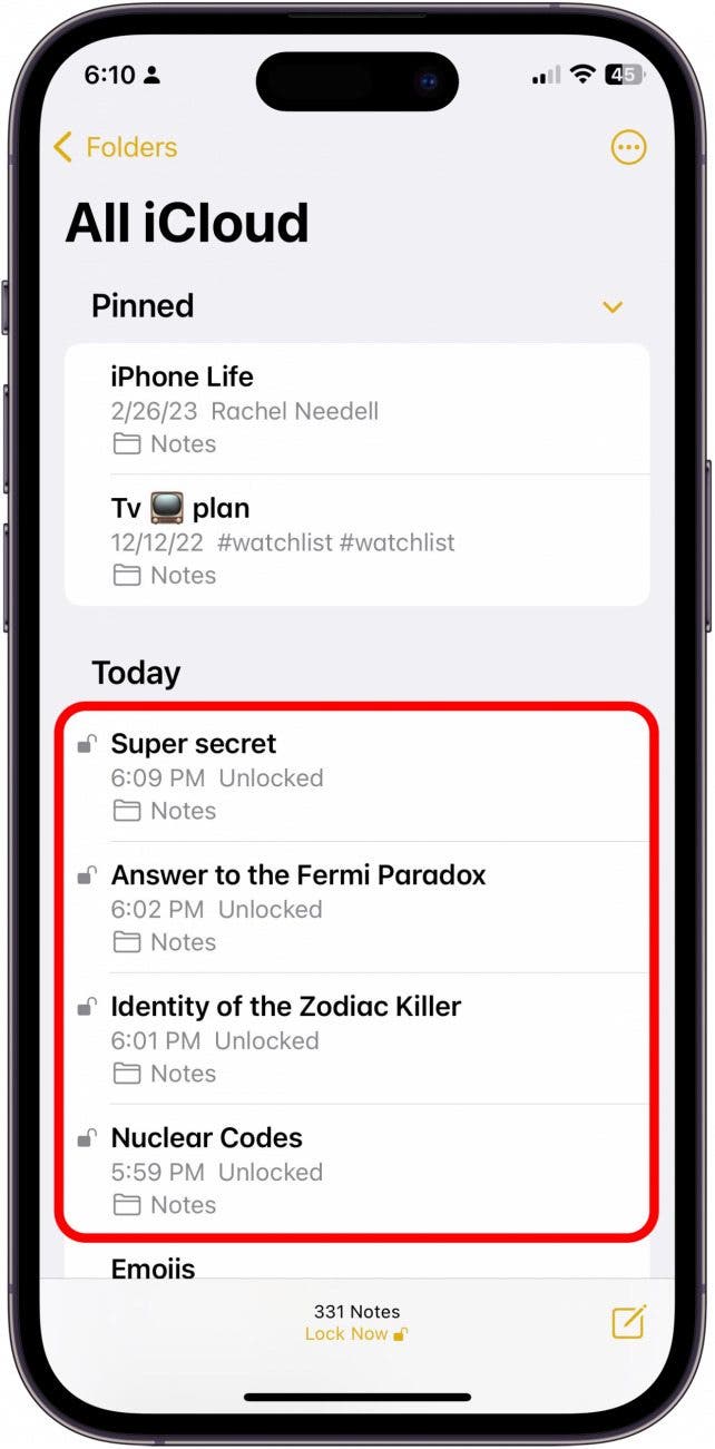 How to lock shop notes on iphone