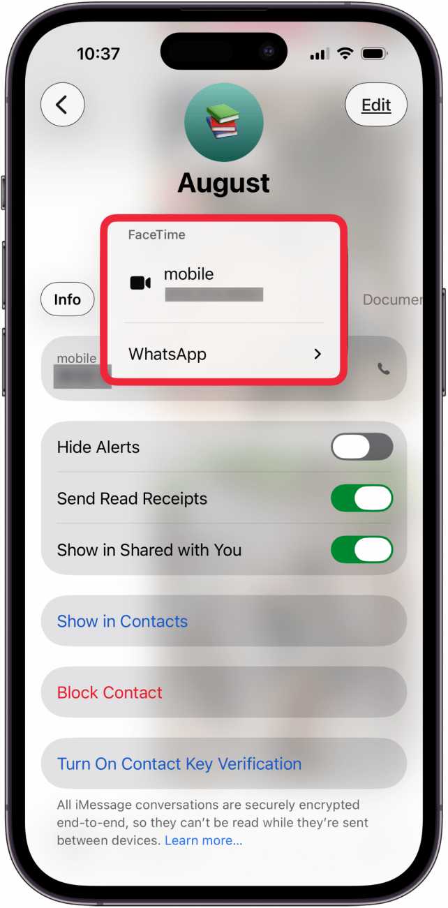 make facetime call from text