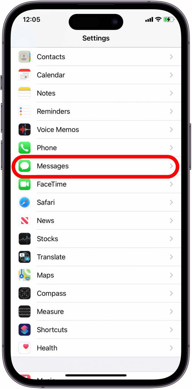 tap messages in settings Messages