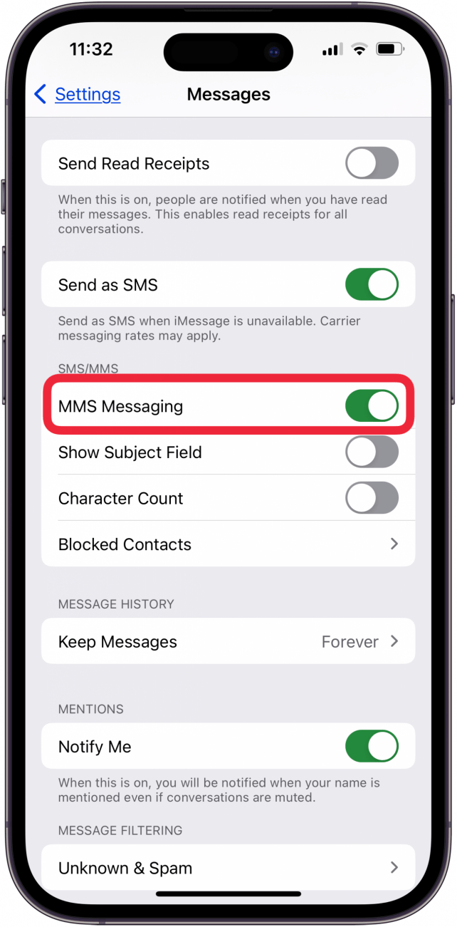 make sure mms and group messages toggled on