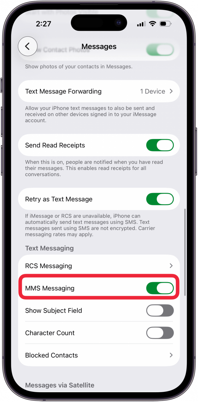 make sure mms messaging is on