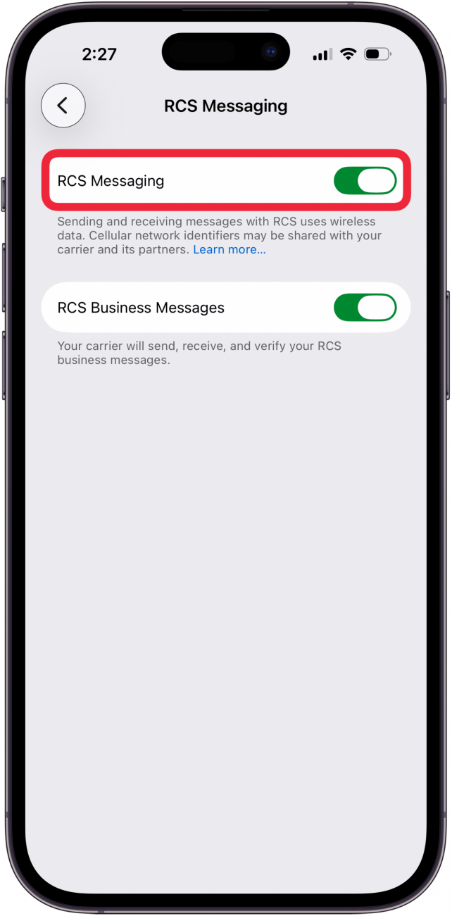 make sure rcs messaging is on