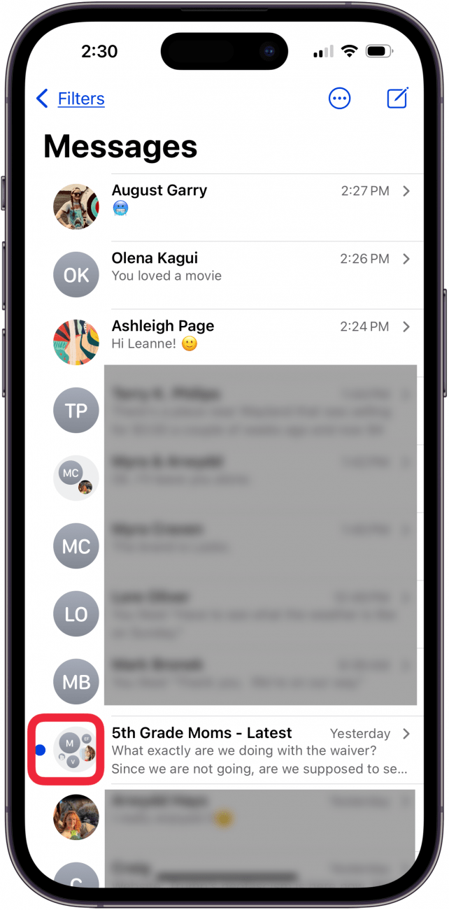 mark as unread shown by blue dot