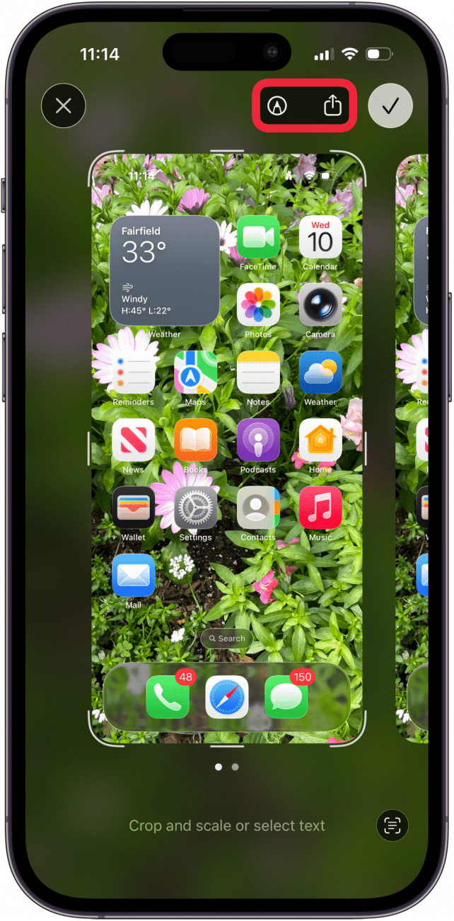 markup or share screenshot on iphone