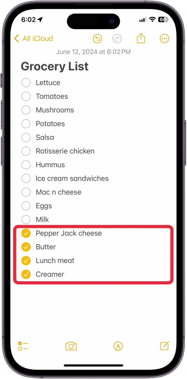 how to make a list in notes