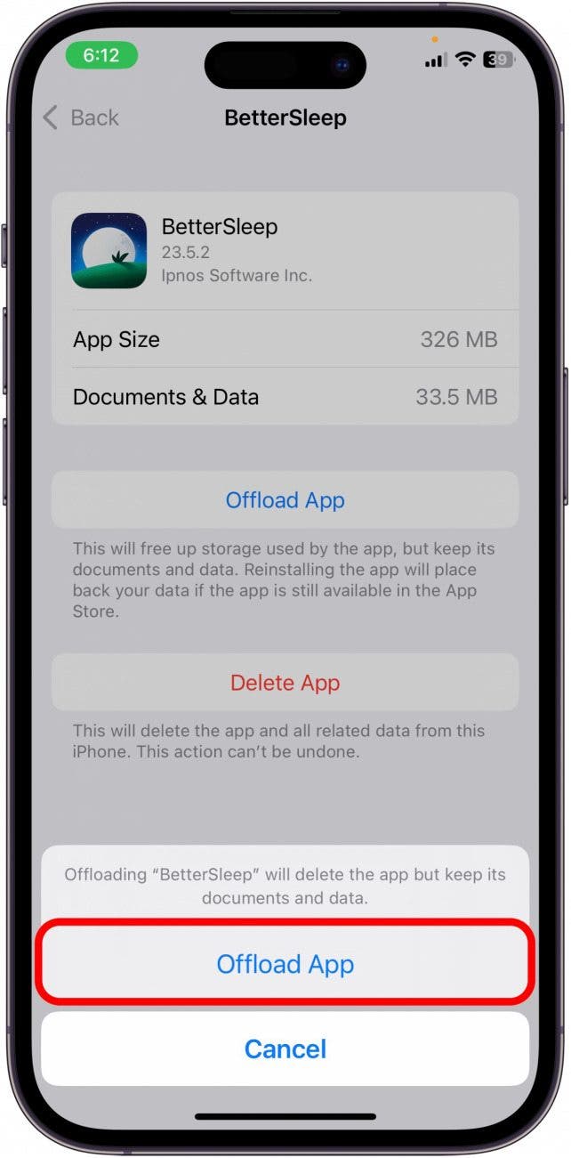 Tap Offload App again to confirm.