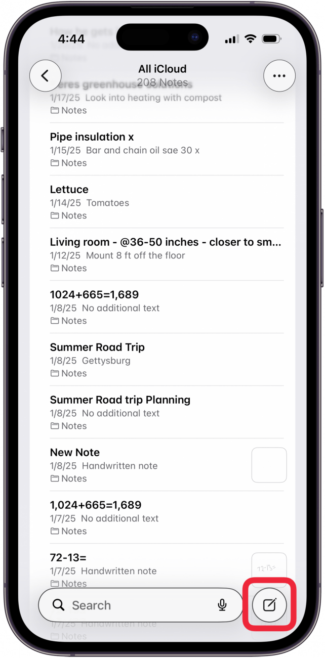 open an note or tap the new note icon