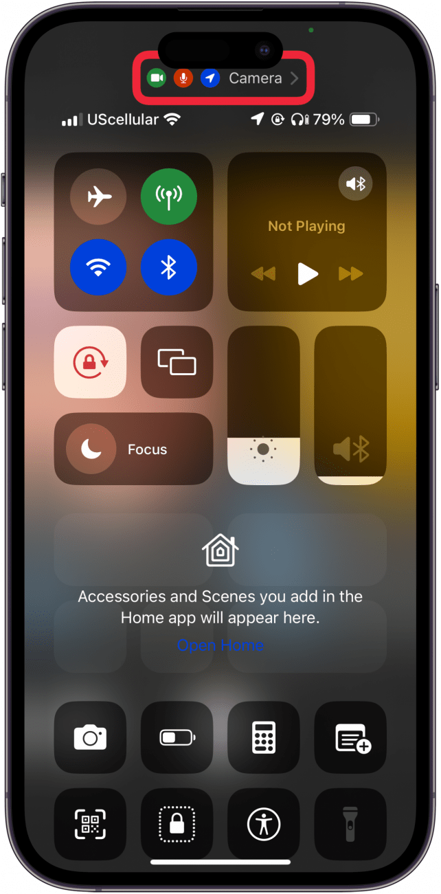 open control center to see if other apps are using camera