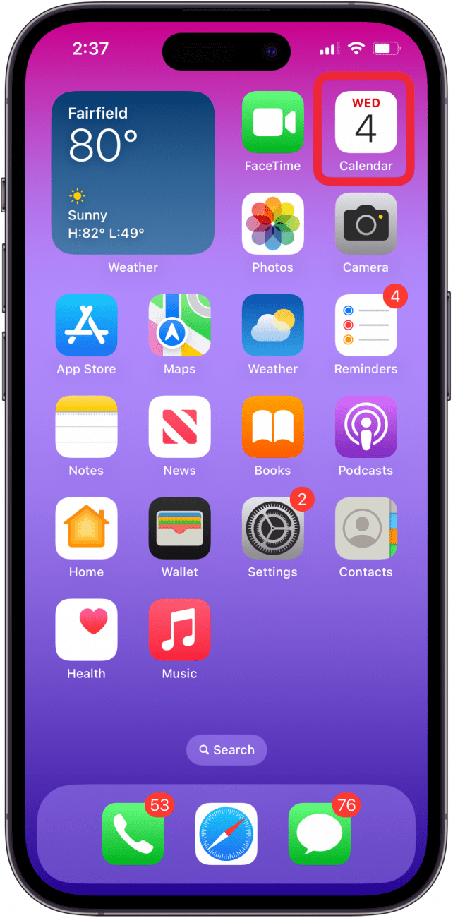 open iphone or ipad calendar app