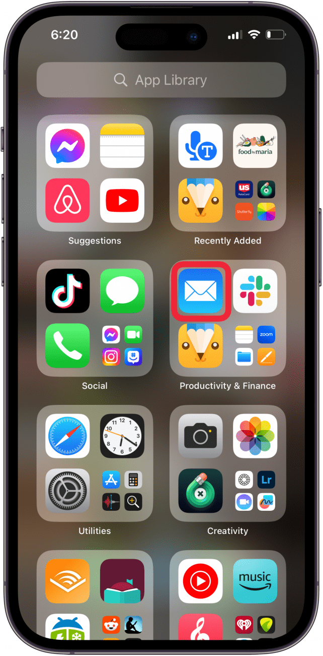 open mail app on iphone or ipad