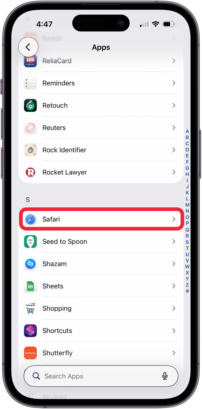 open safari in apps settings open safari in apps settings