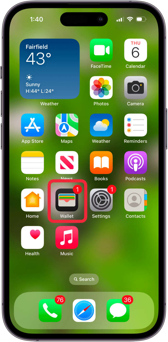 open the apple wallet app