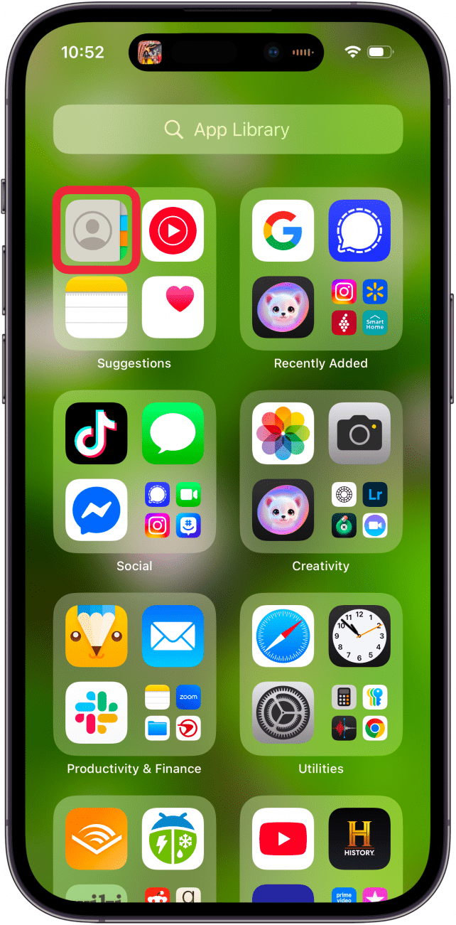 open the contacts app on iPhone or iPad