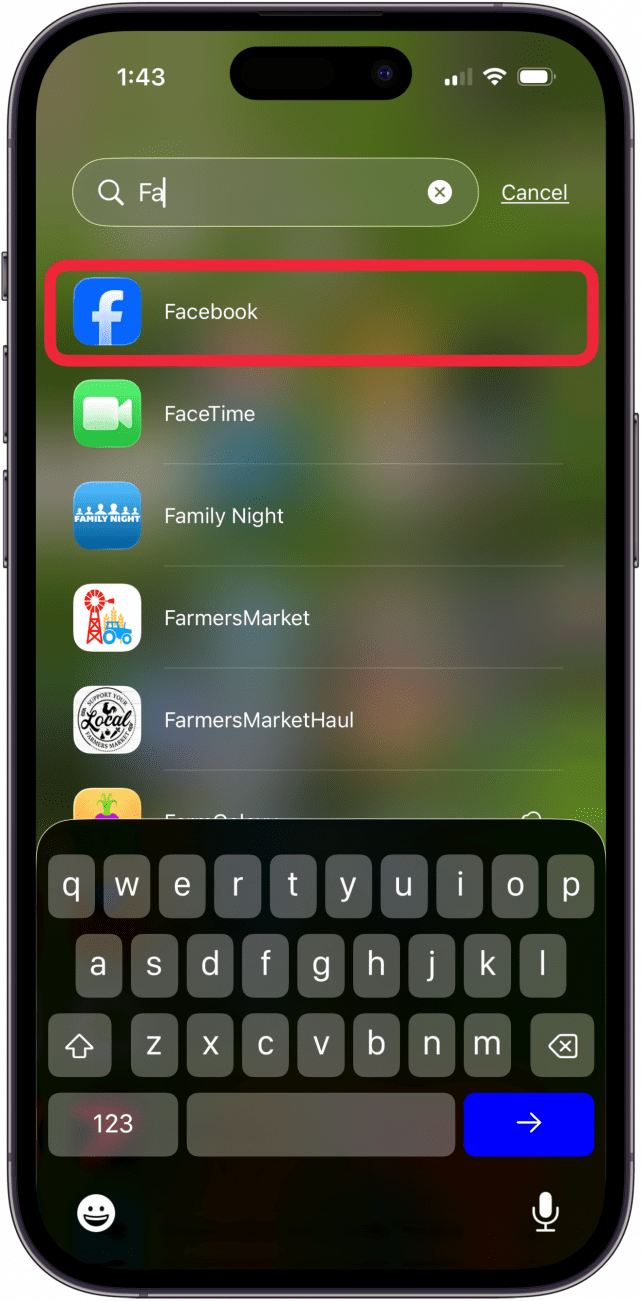 open the Facebook app open the Facebook app