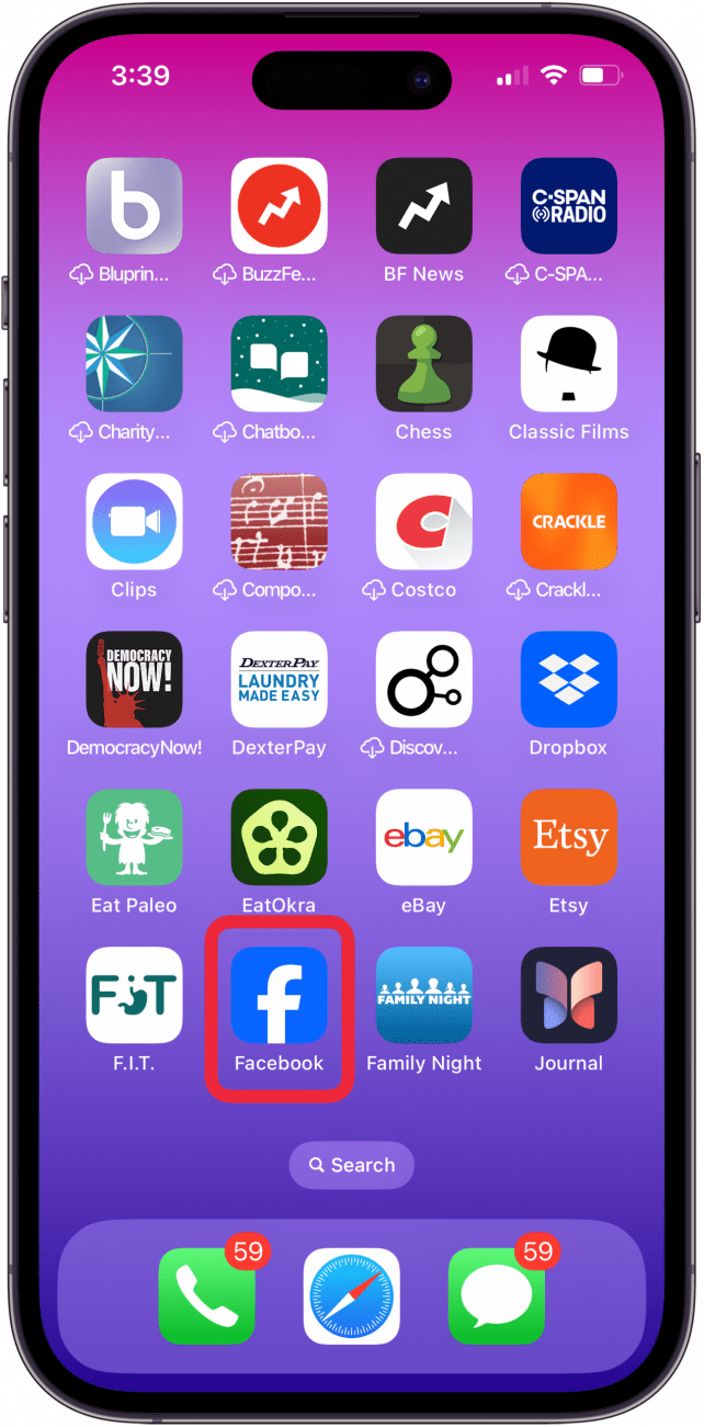 open the facebook app on iphone or ipad