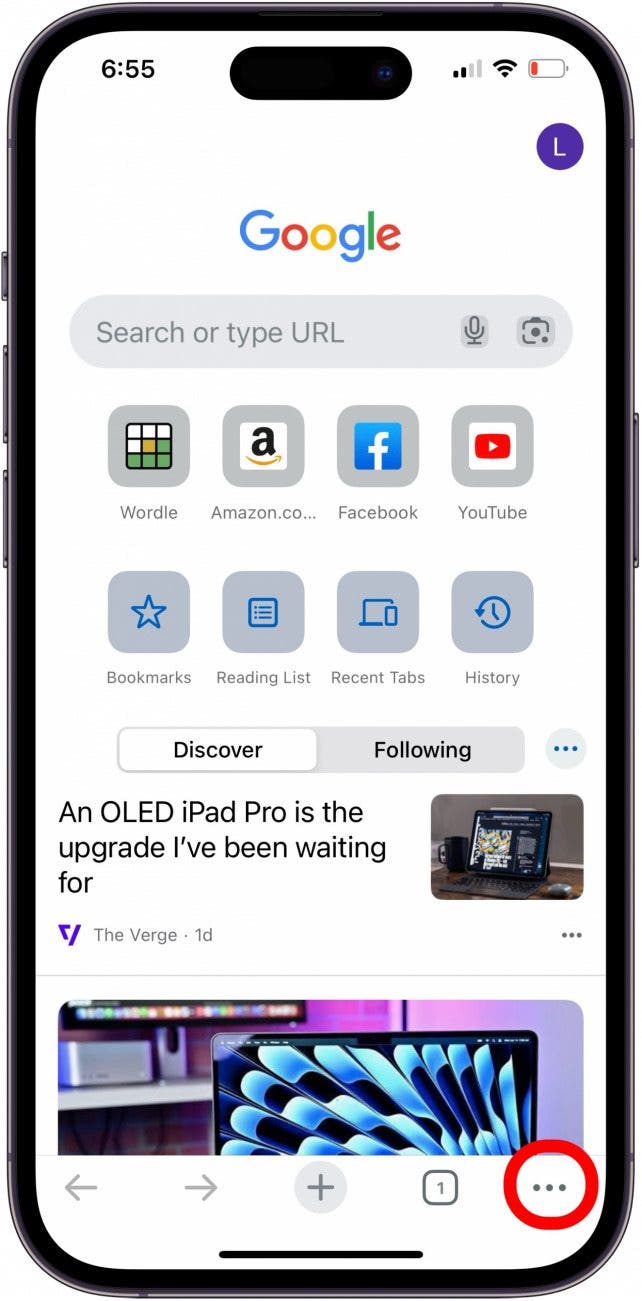 open the google or google chrome app and tap the more icon