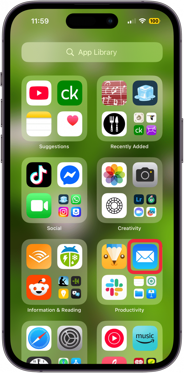 open the mail app on iphone