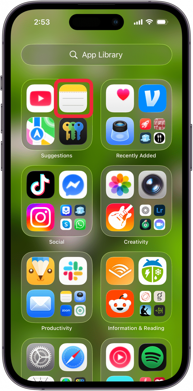open the notes app on iphone