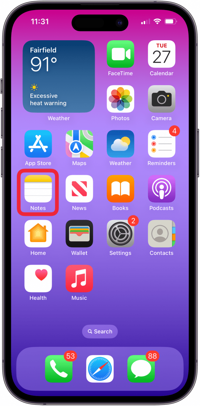 open the notes app on iphone or ipad