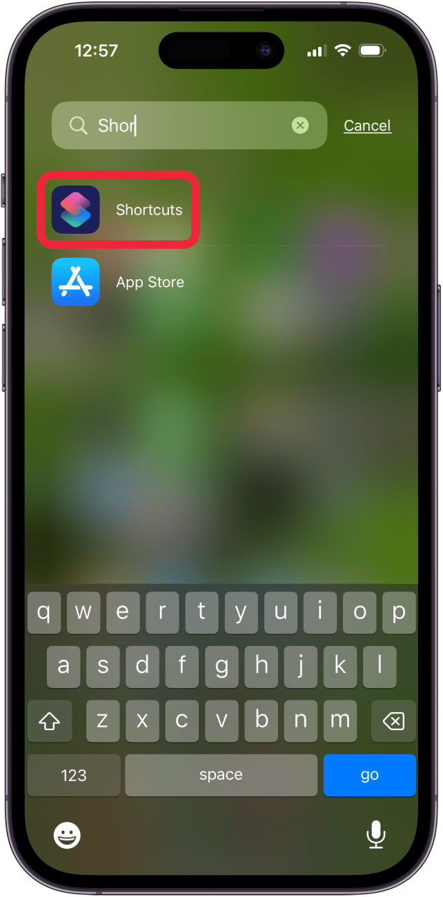 open the shortcuts app