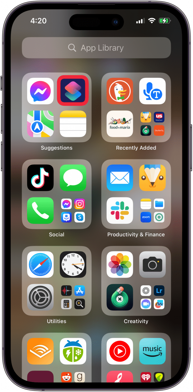 open the shortcuts app on iphone or ipad