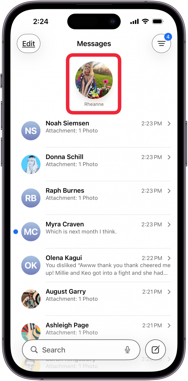 pinned contact at top of messages pinned contact at top of messages
