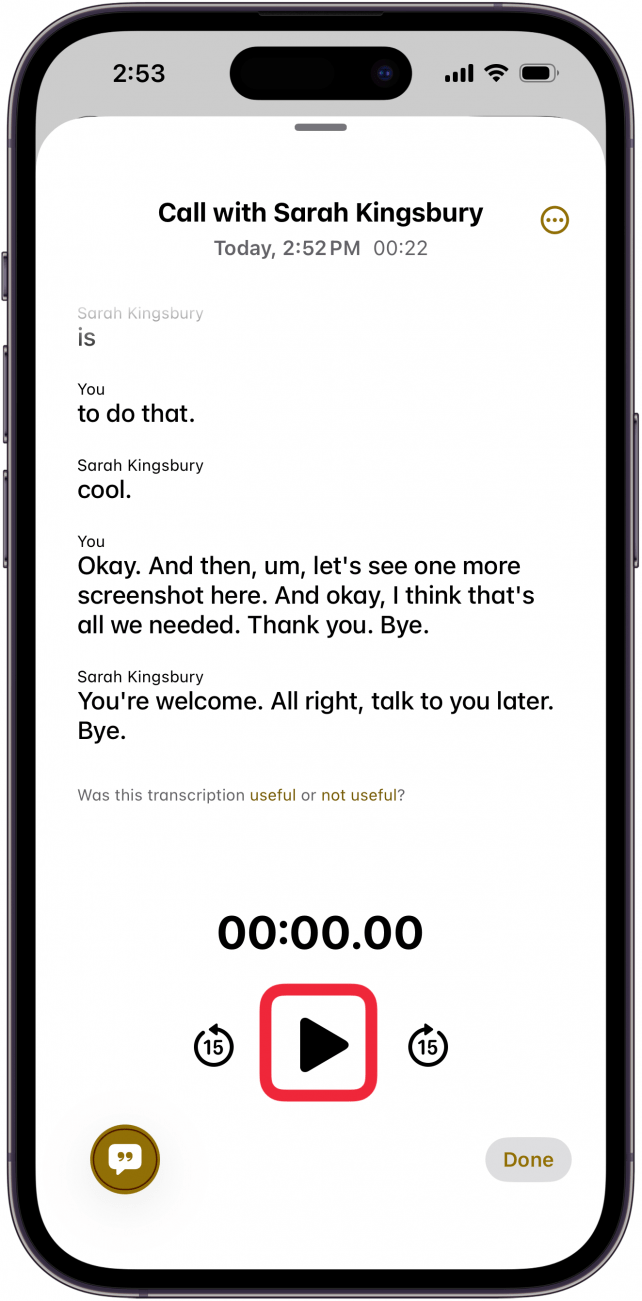 read transcription of call tap play icon to hear call recording