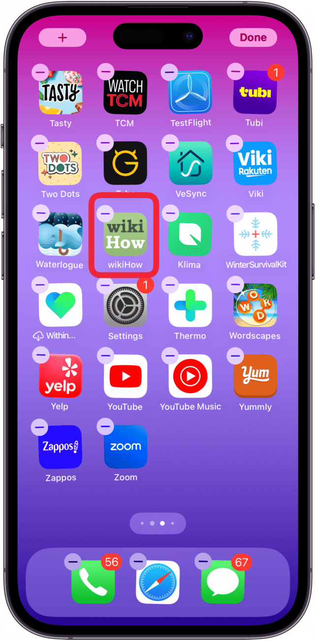 remove apps from iphone by tapping minus sign