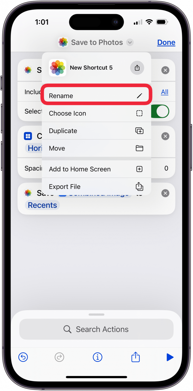 rename side by side photo iphone shortcut