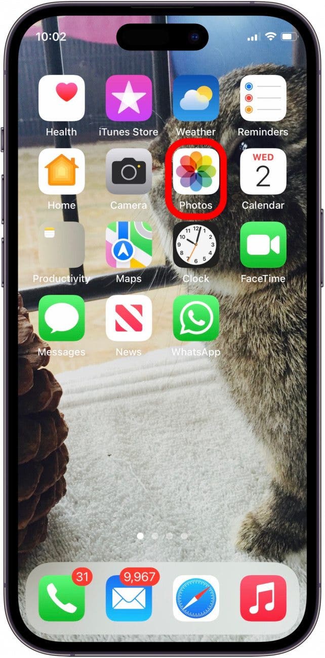 On the Home screen, tap to open the Photos app to resize picture. 