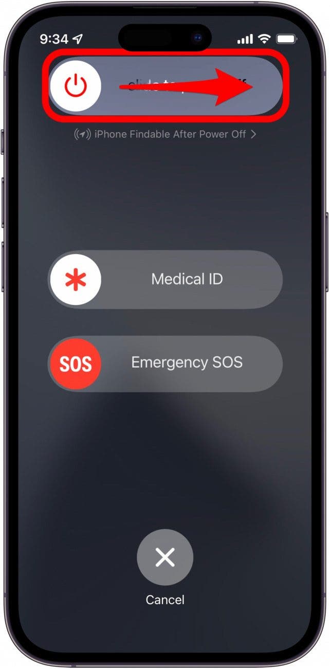 Slide the toggle to power down your iPhone.