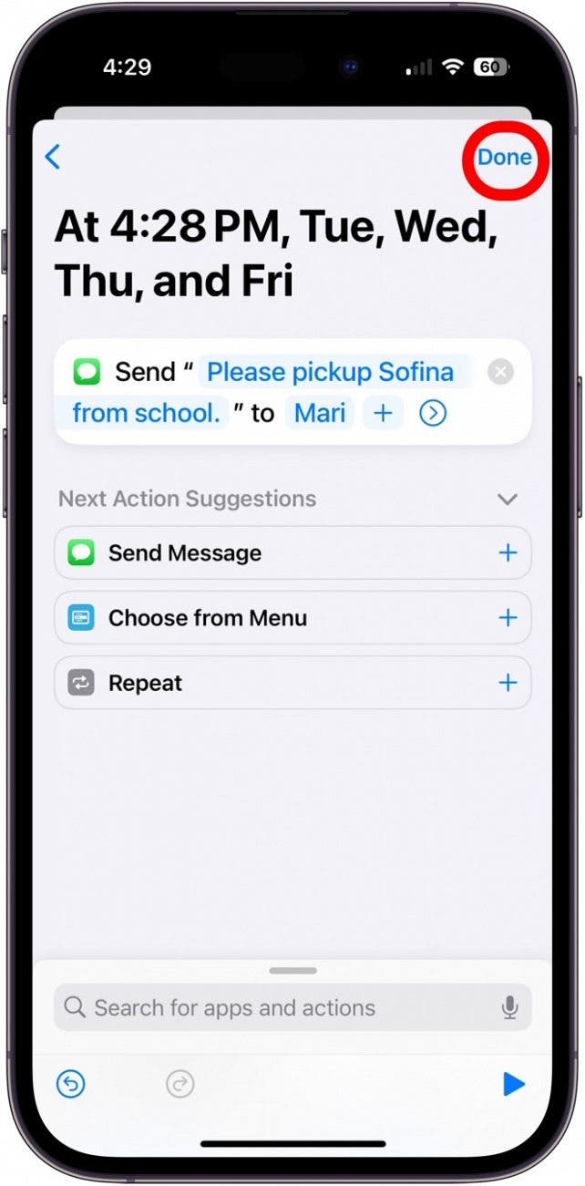 Save the scheduled text automation.