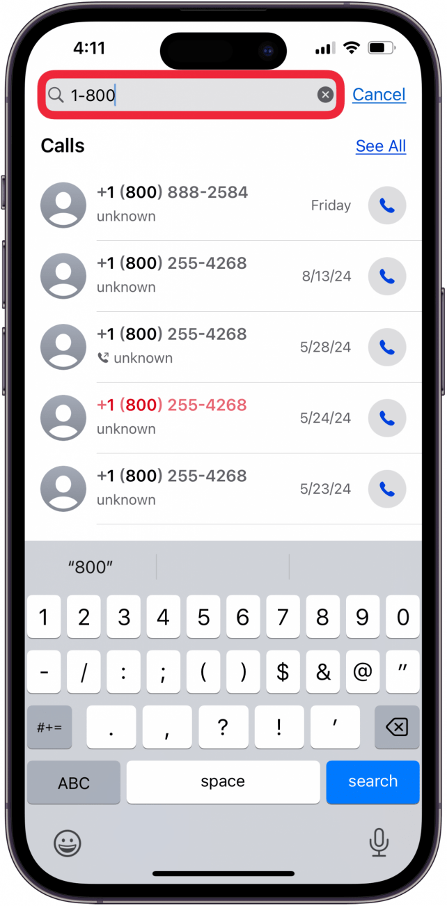 search iphone call history by phone number
