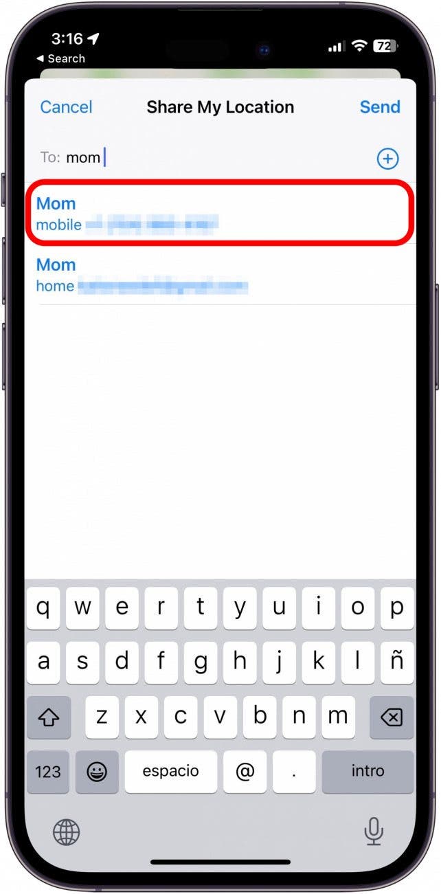 Enter the name of the person you'd like to share and select them from the results list.