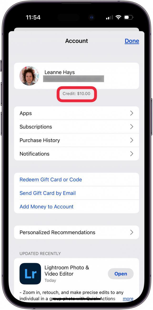 see apple account balance under name and apple id